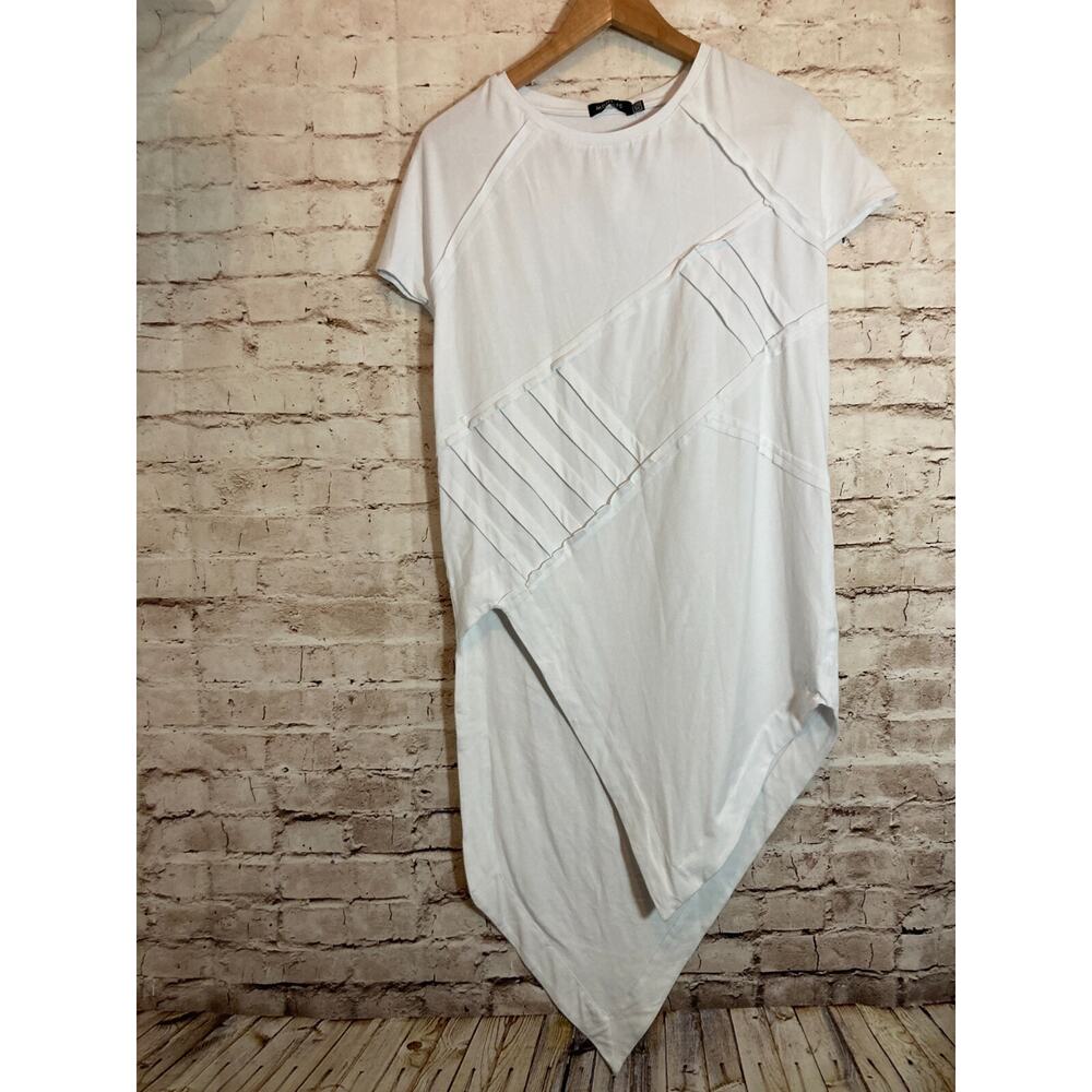 NEW MDNT:45 Asymmetric White T-Shirt Dress Womens XS Textured Seams Avant Garde